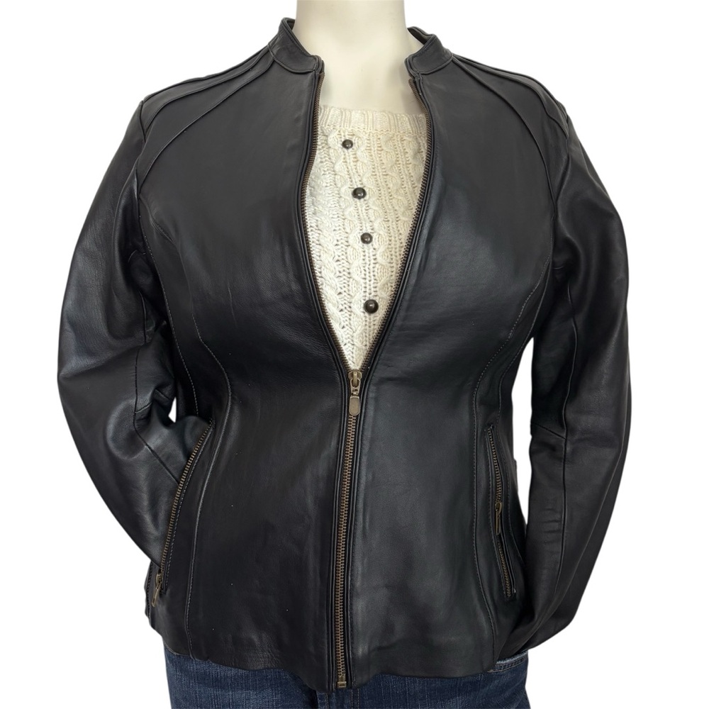Creaciones Grecia black genuine leather zip up jacket